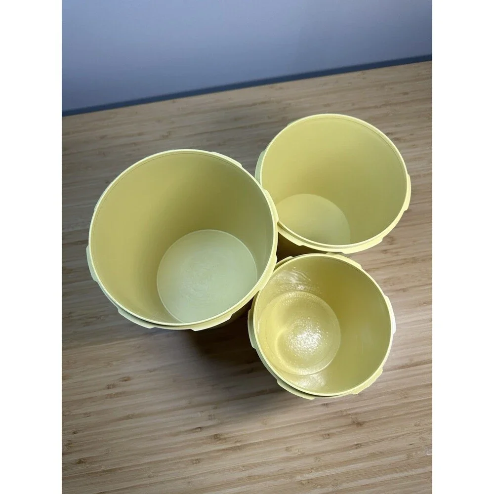 Vtg TUPPERWARE Harvest Gold Sunburst Servalier Canister Nesting 3 MCM Retro 70s